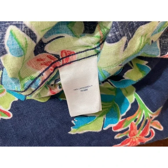 Lands End Hawaiian Shirt Mens Size Medium Linen Floral Colorful Resort - Picture 6 of 7